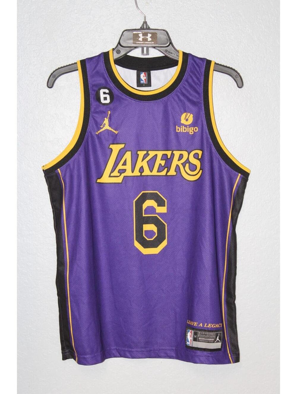 Lebron James Men's NBA AUTHENTICS Lakers Jersey #6 Purple Print MEDIUM